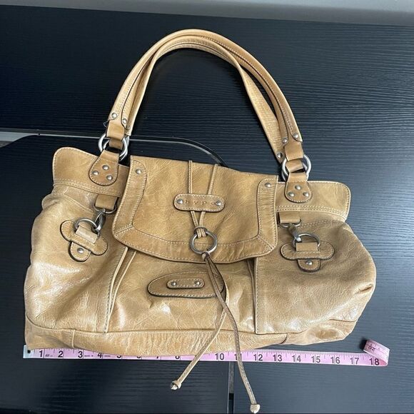 Hype Tan/Gold Leather Studded Shoulder Bag - Picture 12 of 14